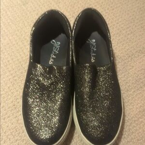 Glittery Black Gold j slide sneakers